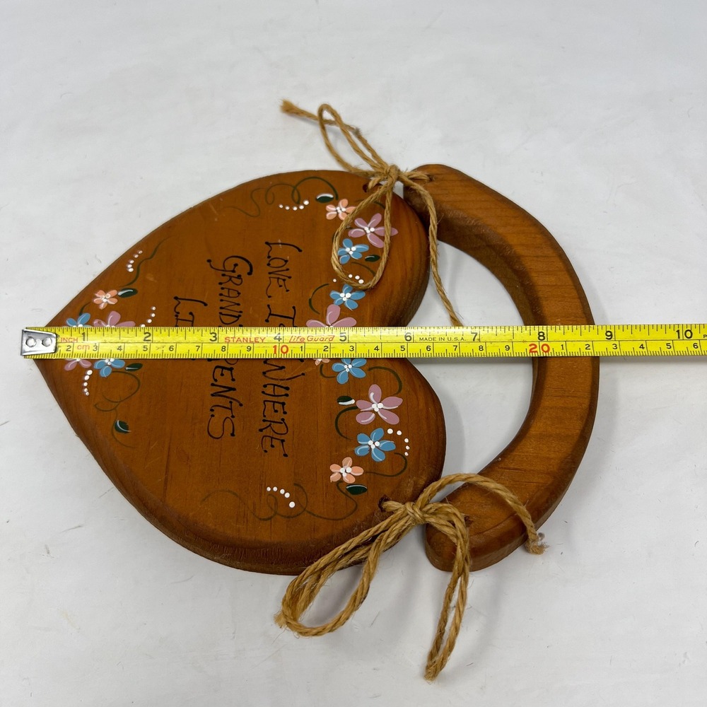 Vintage Wood Painted Heart "Grandparents" Hanging Wall Decor Cottagecore Country - Picture 8 of 8